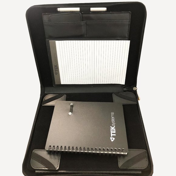 Folder - Black Pleather Zip Folder with 2 Notebooks & Stylus Pen - Picture 1 of 9